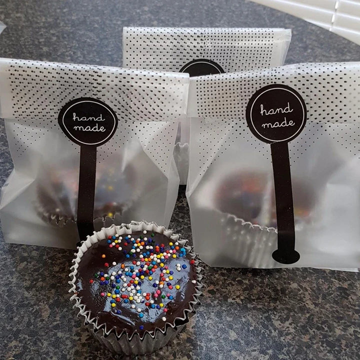 Rynx 50pcs Plastic Cookie Bag with DIY Handmade Sticker Chocolate Snack Cupcake Baking Packaging Wedding Birthday Party Gift Packaging