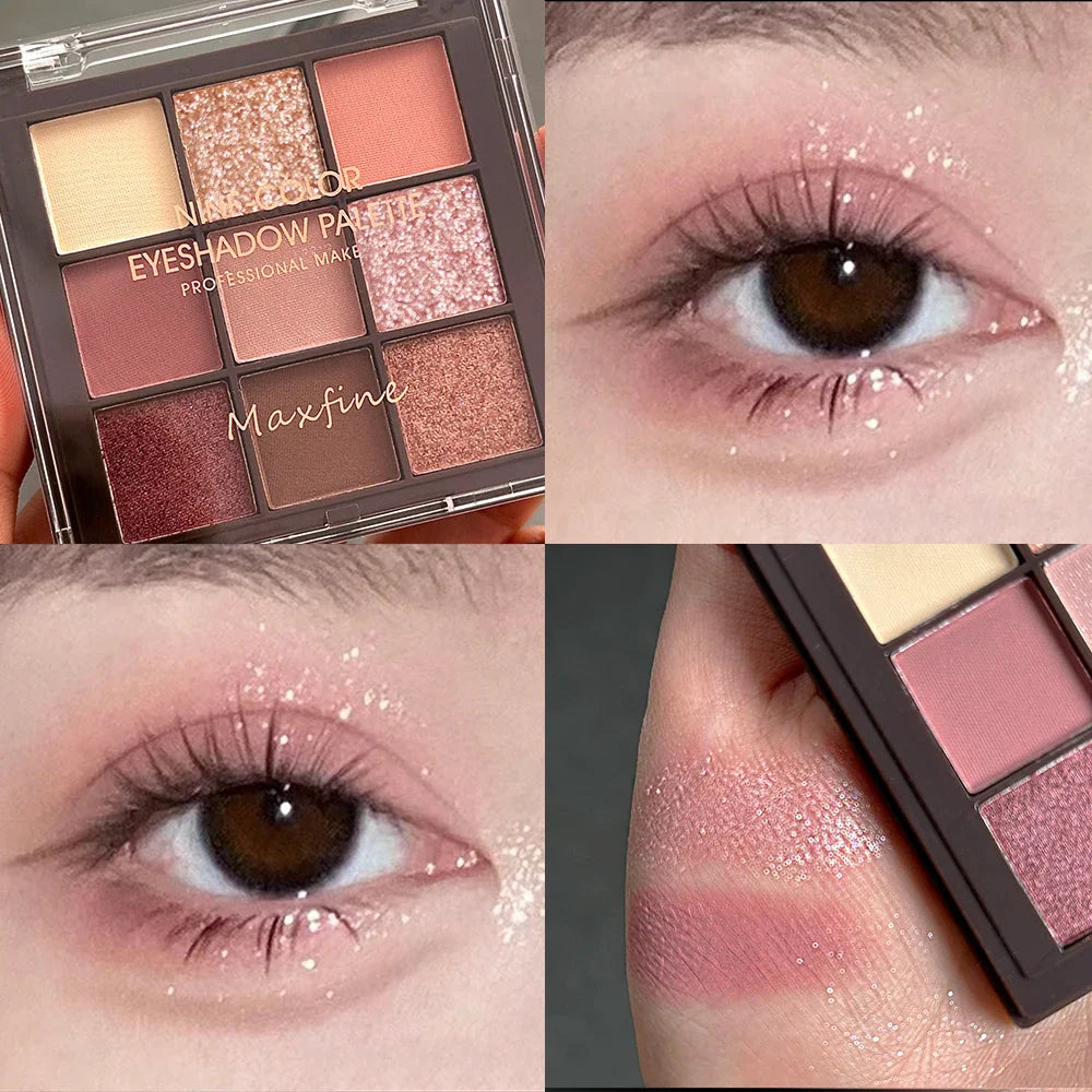 Lisslune | Neue transparente neunfarbige Lidschatten-Palette Rosy Nine Palace Glitter-Augen-Make-up