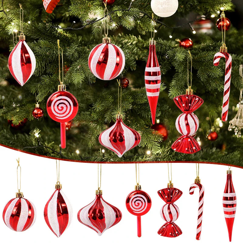 Rynx 14pcs/box Christmas Tree Ball Ornaments Red Candy Cane Xmas Tree Hanging Decor Christmas New Year Home Decor Christmas Gift