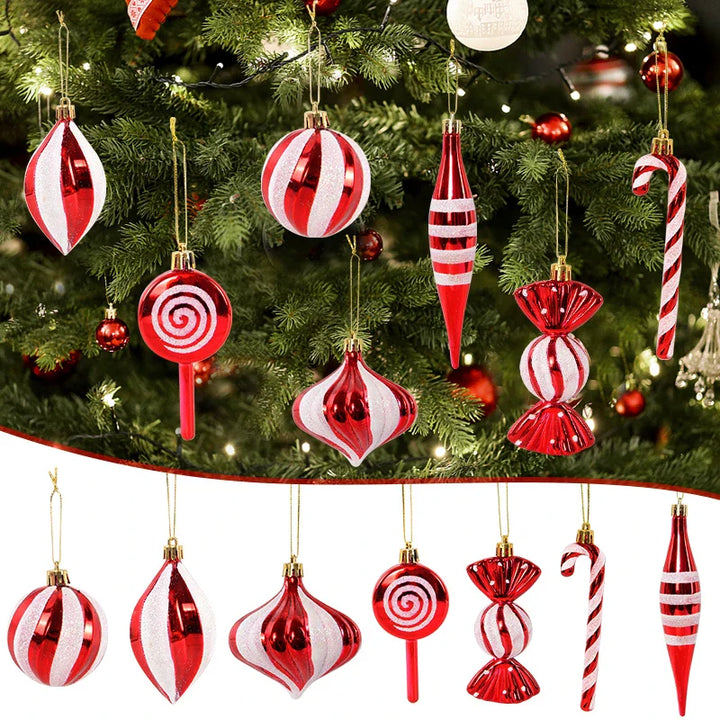 Rynx 14pcs/box Christmas Tree Ball Ornaments Red Candy Cane Xmas Tree Hanging Decor Christmas New Year Home Decor Christmas Gift