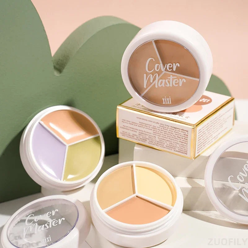 Lisslune | 3-Farben Concealer Palette Foundationscreme Vollabdeckung Geeignet für Alle Haut Gesicht Make-up Abdeckung Dunkle Ringe Akne Poren Cremebasis