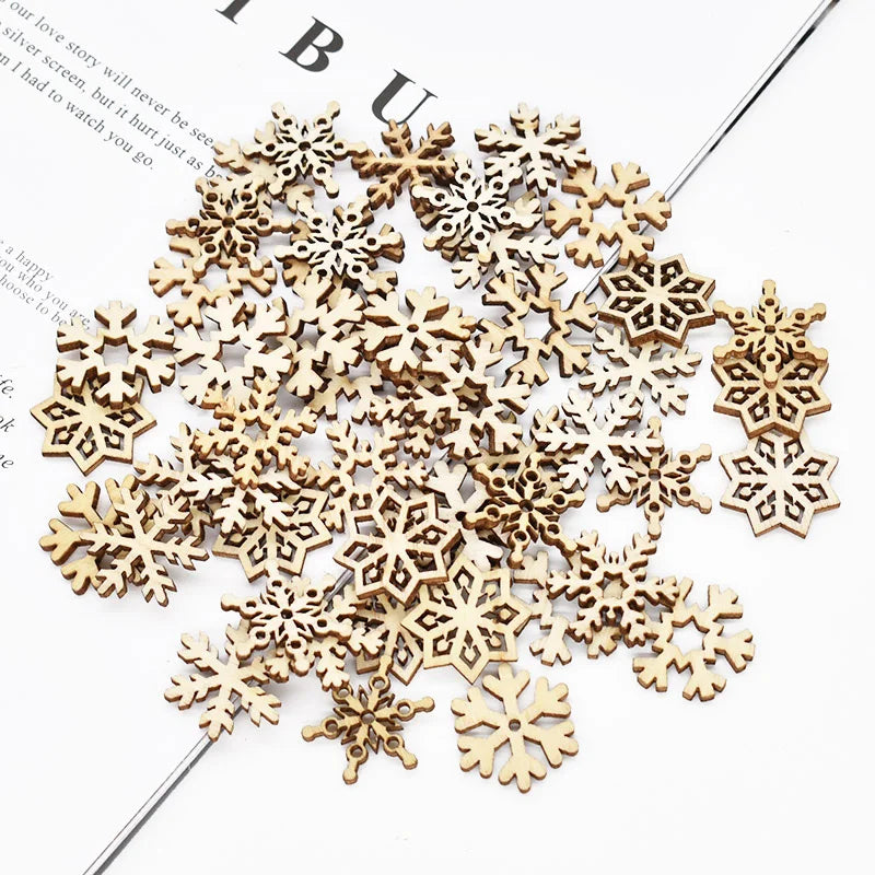 Rynx 50 pieces Christmas natural wood chips Santa snowflake Christmas tree hanging ornaments pendants Christmas decoration DIY craft