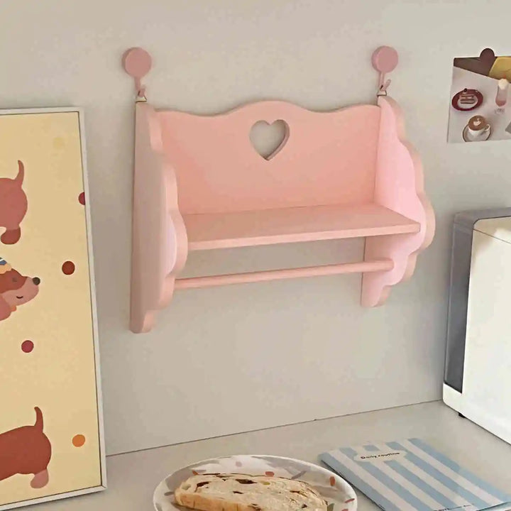 Rynx | Wood Double Layer Storage Shelf Desktop Cabinet Cosmetic Storage Pink Dormitory Storage Guide Display Shelf Wall Decoration