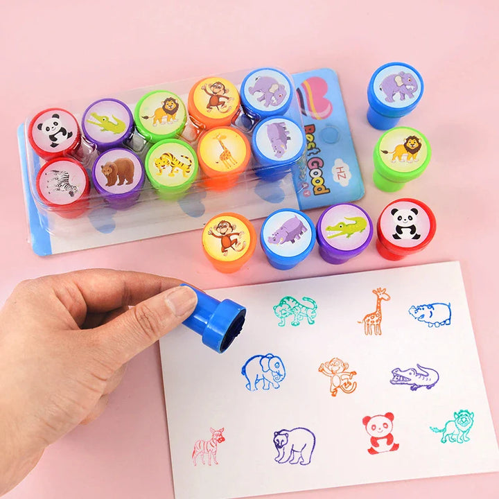 Rynx 10pcs Cartoon Animal Unicorn Self-Inking Stamp Toy Kids Birthday Party Gifts Goodie Bag Pinata Filler Boy Girl Christmas Gift