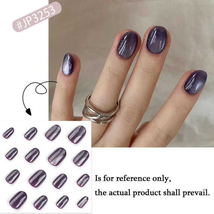 Rynx | Nude Pink Cat Eye Red French Nail Art Portable Fashion False Nails Removable Ready False Nails Press on Nails with Glue