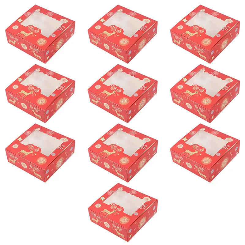Rynx 10/5pcs Christmas cookie box with window candies chocolate cookie packaging boxes Christmas party gift packaging New Year's party treat box