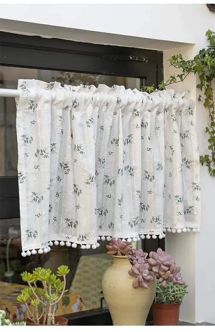 Rynx | Korean Cotton Daisy Curtains Road Pocket Shade Curtain Floral Tassels for Kitchen Bedroom Living Room Windowsill Wardrobe Curtain