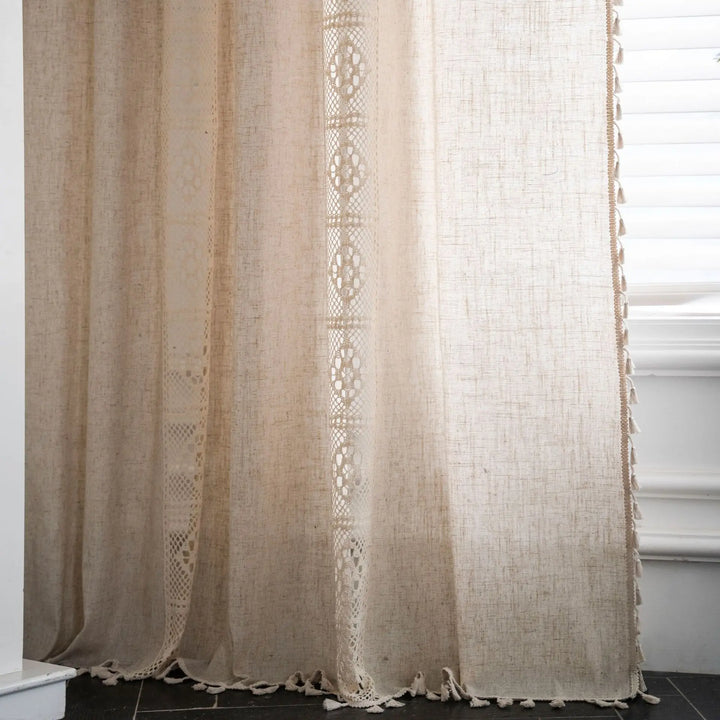 Rynx Linen Blend Jute Lace Curtains Street Bag Shade Curtain Fringe for Kitchen Bedroom Living Room Bay Window Cabinet Curtain