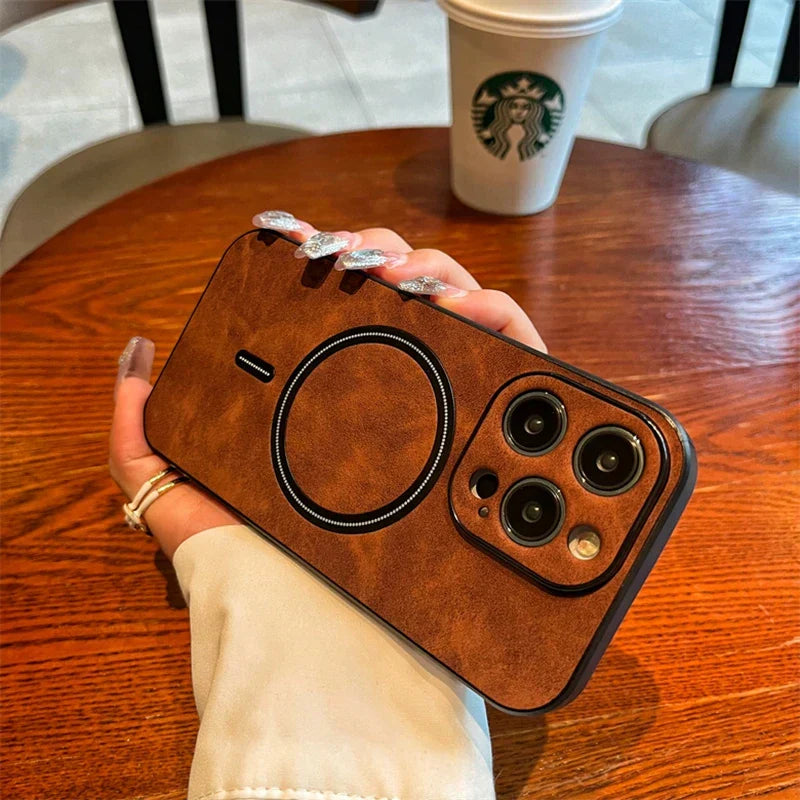 Lisslune | Luxury Deer Leather Apple iPhone Case | Magnetic Phone Case, Wireless Case, MagSafe, Wireless Charging, Protective Case, Cover for iPhone 15, 14, 13 Pro Max Plus