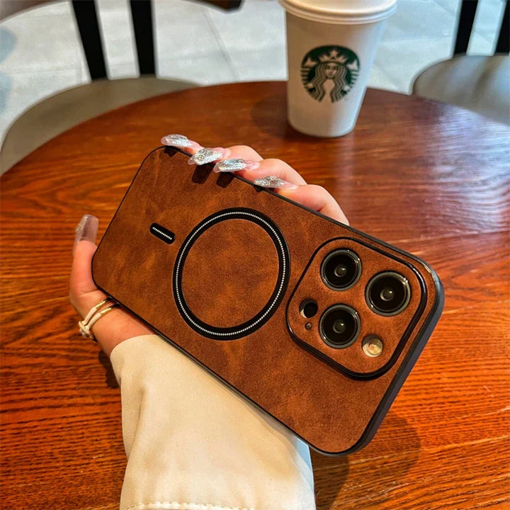 Lisslune | Luxury Deer Leather Apple iPhone Case | Magnetic Phone Case, Wireless Case, MagSafe, Wireless Charging, Protective Case, Cover for iPhone 15, 14, 13 Pro Max Plus