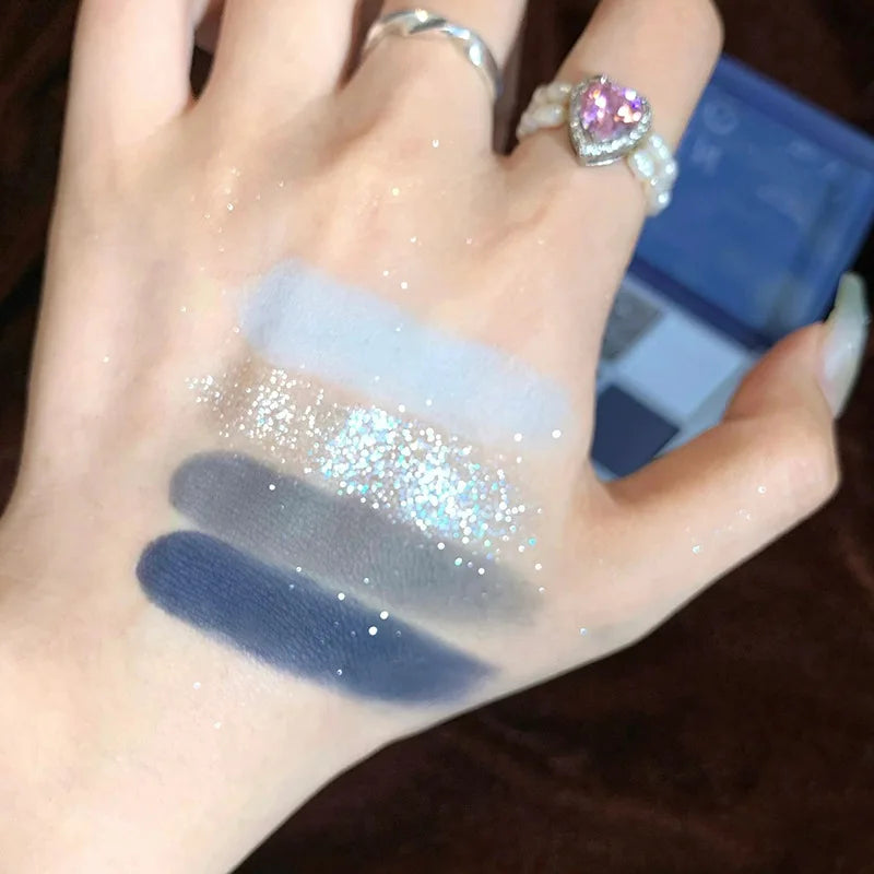 Rynx | 4-Color Starry Sky Blue Eyeshadow Palette Matte Finesse Flash Pigmented Blush Powder 4 Colors Pressed Eyeshadows Party Makeup Palette