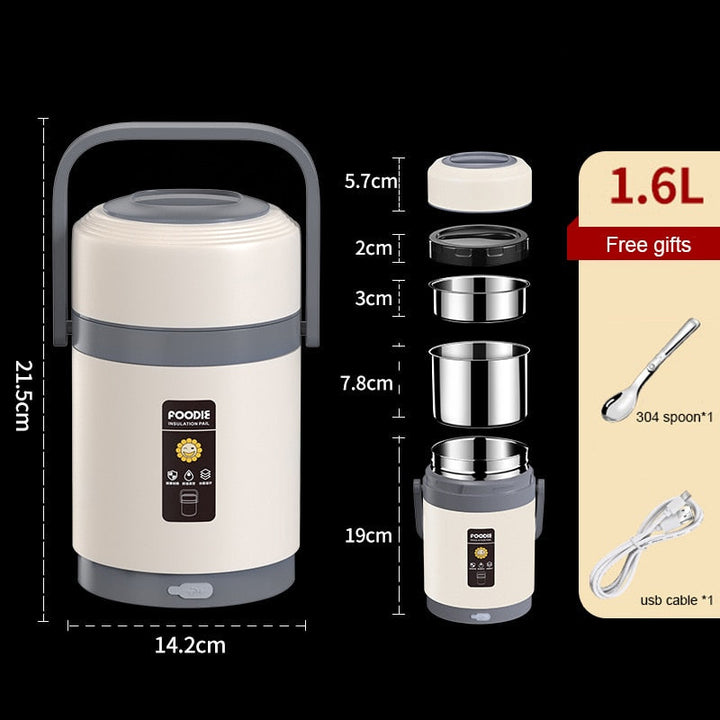Lisslune | USB Heated Stainless Steel Food Warmer Lunch Box