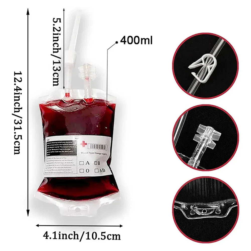 Rynx | 350ml Halloween Blood Bag for Drinks, Blood Bag of Vampires, Energy Drink Bag, Drinkable Blood Bags, Halloween Creepy Props