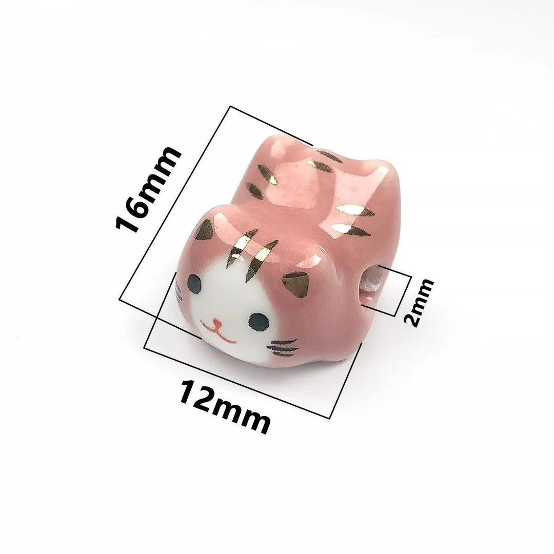 Lisslune | Charming anime-inspired lucky cat ceramic beads for creative jewelry projects - 15x21mm porcelain essentials with vertical hole