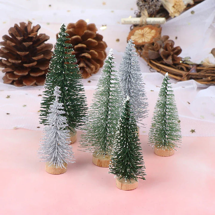 Rynx | 3-piece Christmas tree mini pine with wooden base DIY table decoration miniatures S/L (7/9cm)