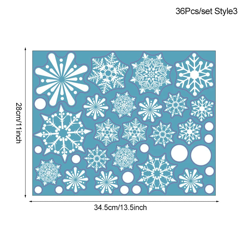 Rynx 36 Pieces/Set White Snowflake Christmas Wall Stickers Glass Window Stickers Christmas Decoration for Home New Year Gift Navidad 2024