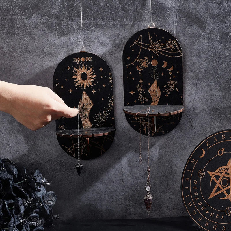 Rynx | Crystal Black Sun Crystal Display Magic Bohemian Style Handheld Witch Supplies Wooden Pendant Pastoral Style Crystal Frame