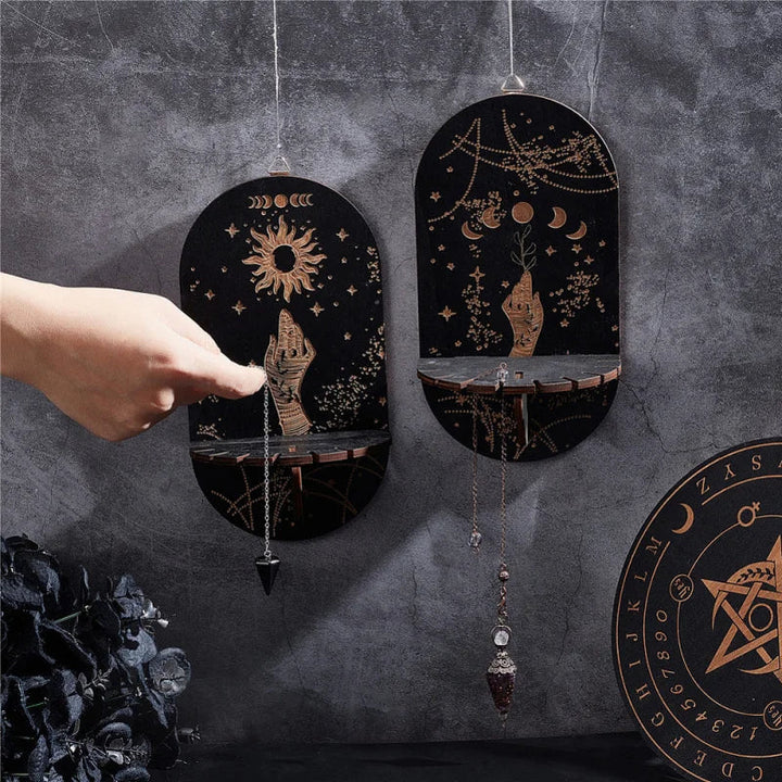 Rynx | Crystal Black Sun Crystal Display Magic Bohemian Style Handheld Witch Supplies Wooden Pendant Pastoral Style Crystal Frame