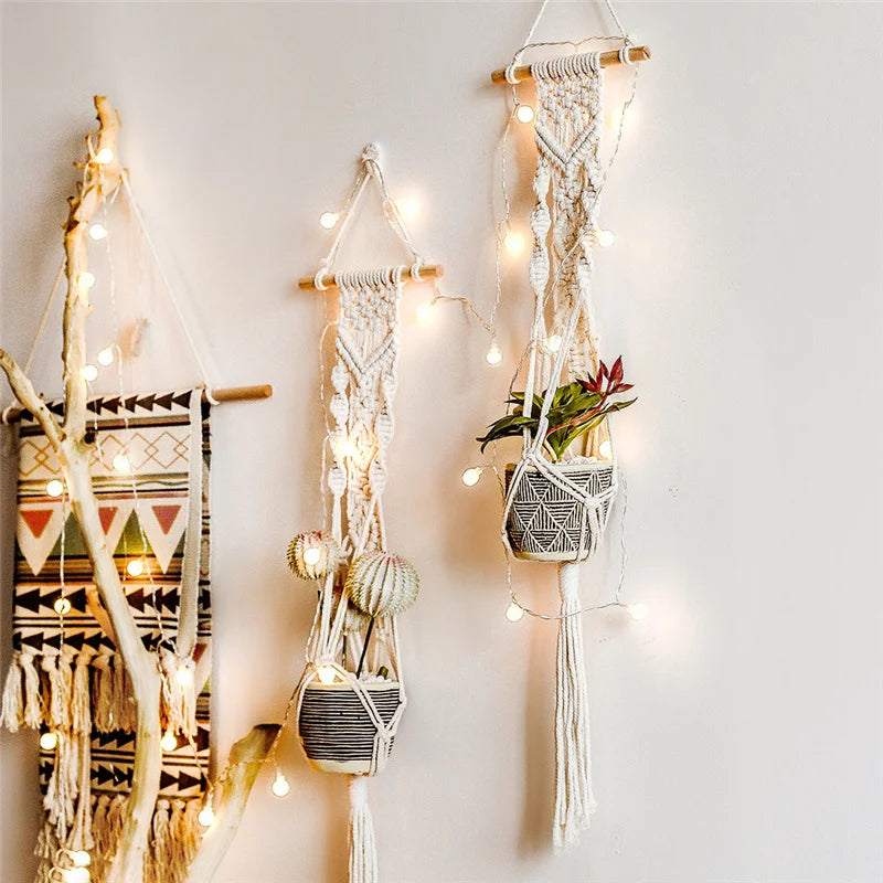Rynx | Macrame planter wall hanging basket pot Bohemia air plant hanger holder flower planter hanger wall mini tapestry home decor