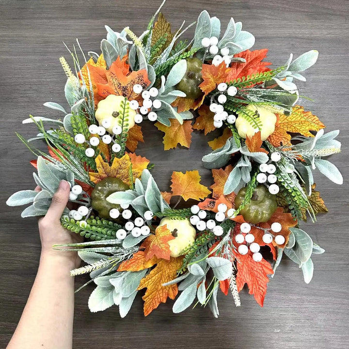 Lisslune | AutumnPumpkin Autumn Wreath with Maple Leaves and Pumpkins – Front Door Decoration