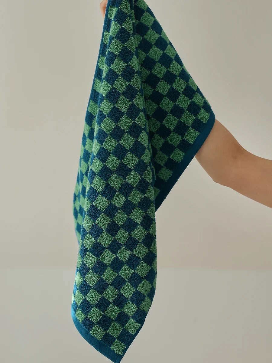 Rynx | Retro Chessboard Plaid Towels combed cotton yarn Jacquard face towel absorbent soft bath towel for home & hotel supplies