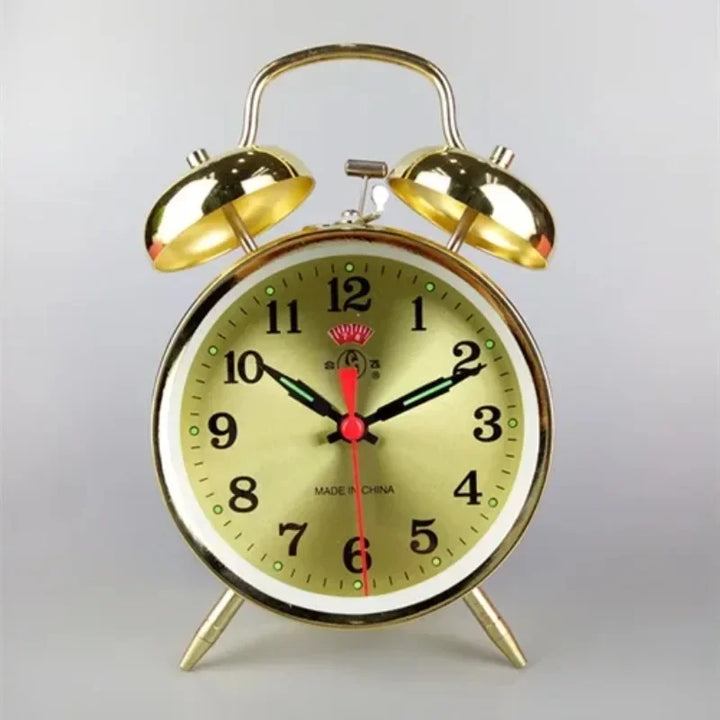 Rynx | Metal Mechanical Alarm Clock Creative Desk Nightstand Table Clock Alarm Bedroom Decoration Accessories Battery Operated