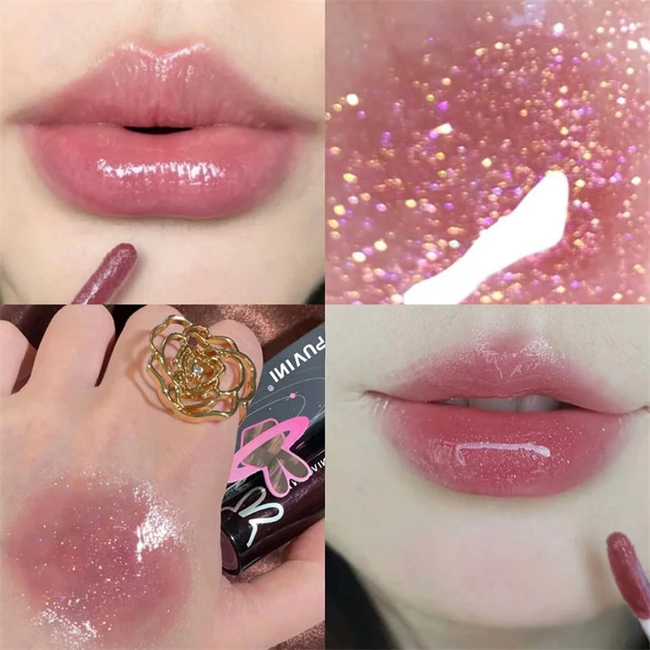 Rynx | Shiny Lip Lacquer Gel Glitter Lip Gloss Long-lasting Moisturizing Liquid Lipstick Lines Fade Shimmer Lip Makeup Cosmetics