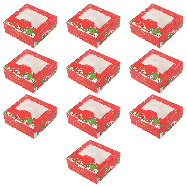 Rynx 10/5pcs Christmas cookie box with window candies chocolate cookie packaging boxes Christmas party gift packaging New Year's party treat box