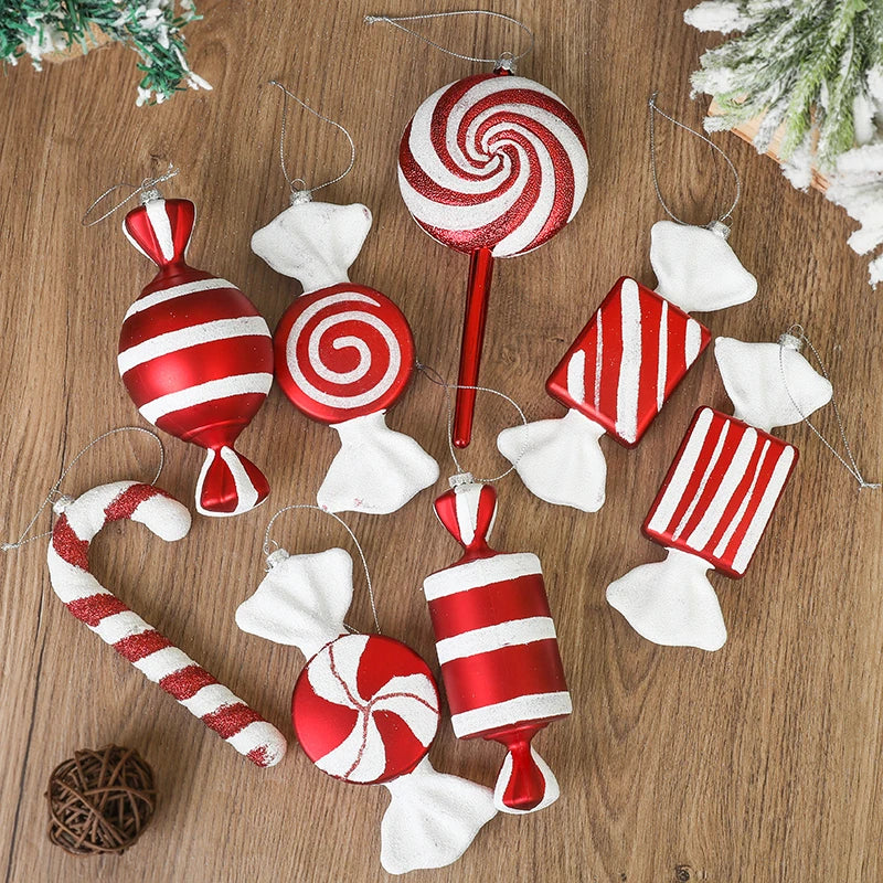Rynx 3/6pcs Large Christmas Lollipop Red Candy Cane Pendant Xmas Tree Hanging Ball Ornament 2024 Christmas Decoration for Home New Year