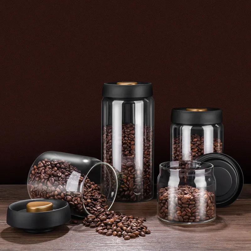 Lisslune | GIANXI Vacuum Sealed Jug, Coffee Beans, Glass, Airtight Canister, Food, Grains, Sweets, Fresh Keeping Container, Kitchen Accessories