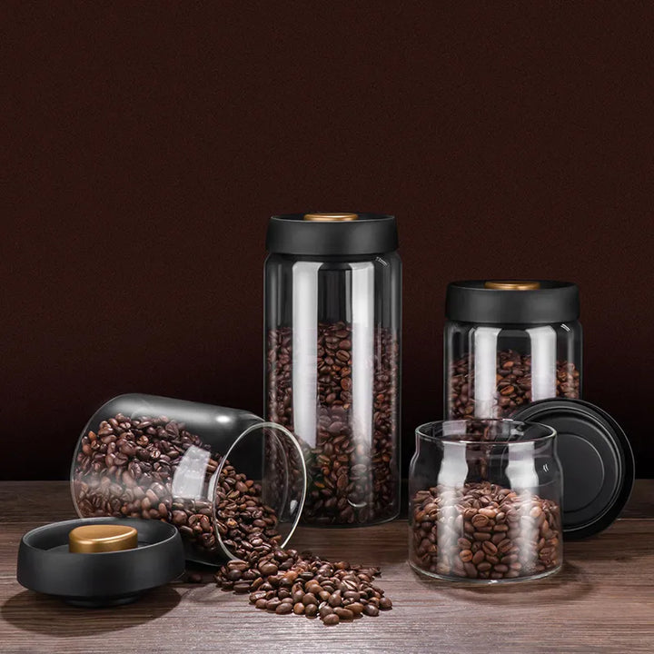 Lisslune | GIANXI Vacuum Sealed Jug, Coffee Beans, Glass, Airtight Canister, Food, Grains, Sweets, Fresh Keeping Container, Kitchen Accessories