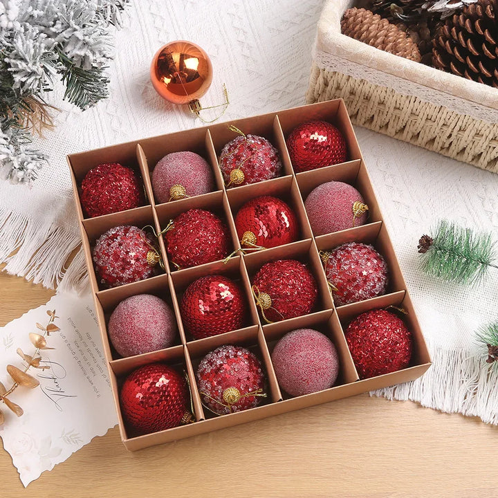 Rynx | 16 pieces/box 6CM Christmas tree balls ornaments champagne gold red glitter foam ball crafts for Christmas tree hanging pendants gift Christmas
