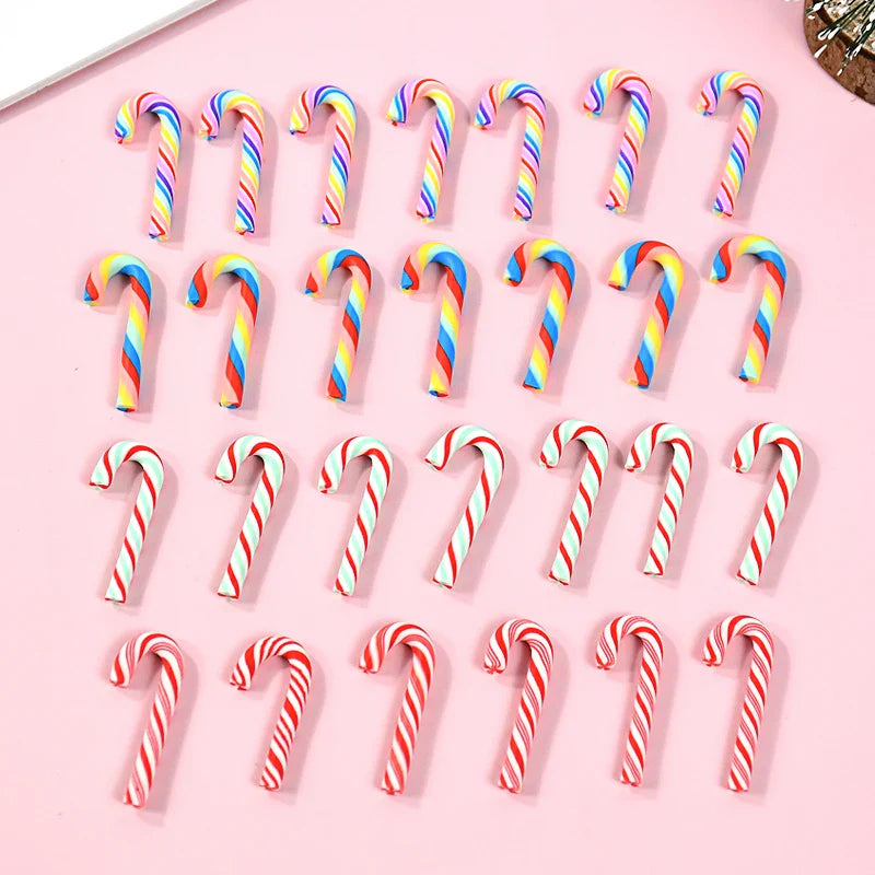 Rynx 10/30/50pcs Mini Candy Canes Christmas Decoration Red White Resin Sweet DIY Craft Xmas Pendant Navidad Home Decoration 2025 New Year
