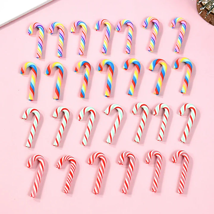 Rynx 10/30/50pcs Mini Candy Canes Christmas Decoration Red White Resin Sweet DIY Craft Xmas Pendant Navidad Home Decoration 2025 New Year