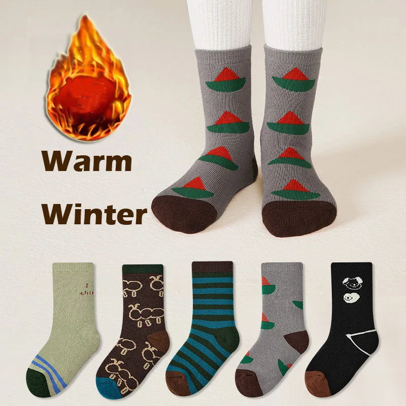 Lisslune | Fleece Winter Wool Socks for Kids (5 Pairs)