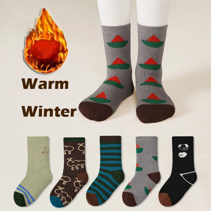 Lisslune | Fleece Winter Wool Socks for Kids (5 Pairs)