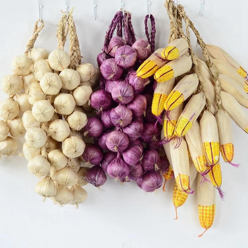 Lisslune | Artificial Onion, Garlic and Red Pepper Decor - Realistic Foam Vegetables for Photography and Home Styling