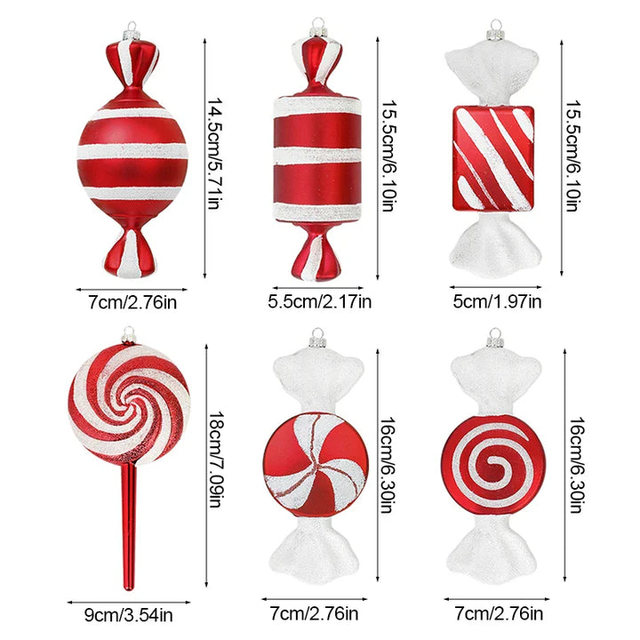 Rynx 3/6pcs Large Christmas Lollipop Red Candy Cane Pendant Xmas Tree Hanging Ball Ornament 2024 Christmas Decoration for Home New Year
