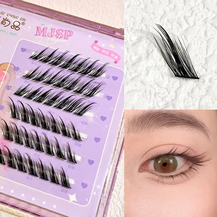 Rynx | Hybri Flying Fox False Eyelashes Single Cluster Hybrid Extension Segmented Natural Fox Eye Effect Single Eyelash Makeup Tool