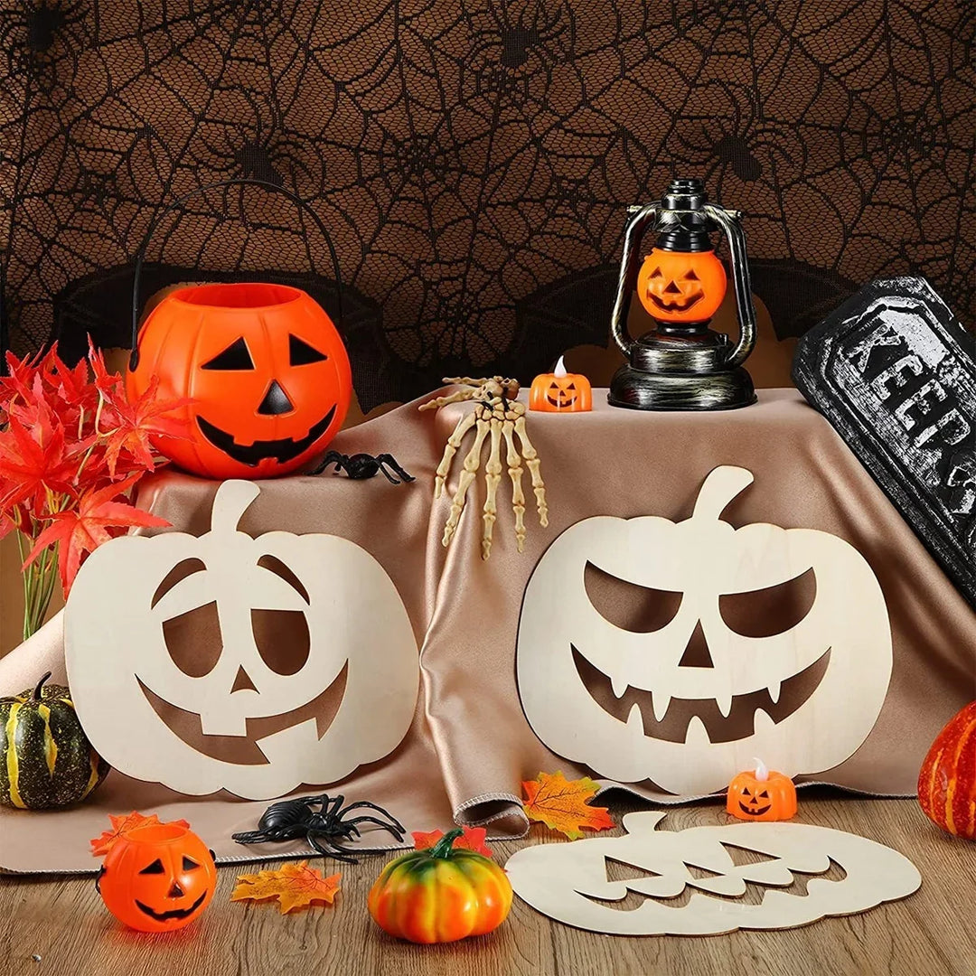 Rynx | 6 Pieces Wooden Pumpkin Hanging Craft Cardboard Funny Face Ornament For Halloween Party Home Decorations Kids DIY Painting Gifts