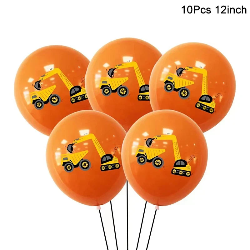 Rynx Construction Party Disposable Tableware Kids Boys Engineering Vehicle Theme Birthday Party Decorations Truck Balloon Supplies