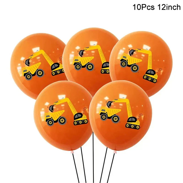 Rynx Construction Party Disposable Tableware Kids Boys Engineering Vehicle Theme Birthday Party Decorations Truck Balloon Supplies