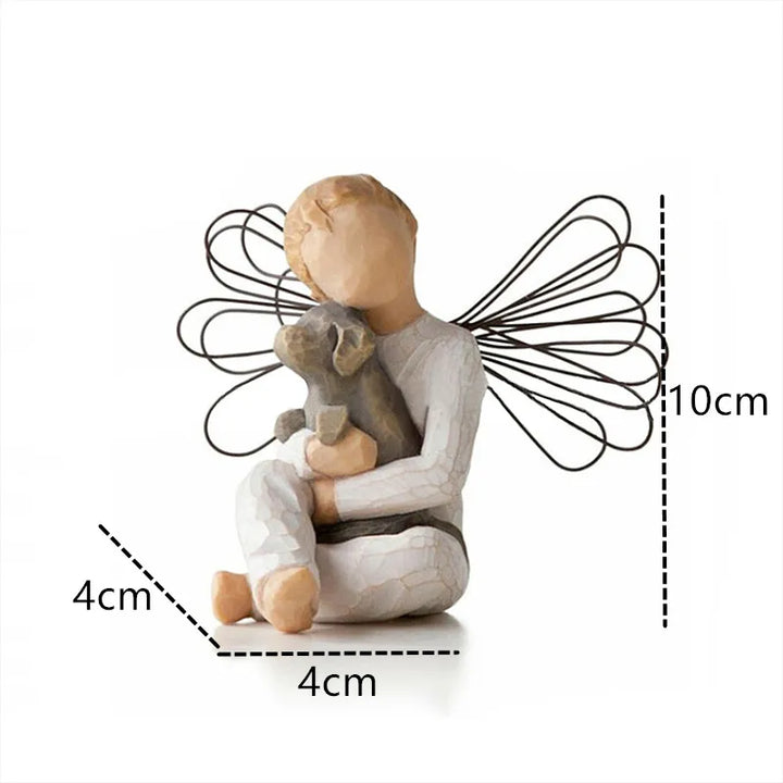 Lisslune | Statuette made of resin, people, family figures, sculpture, figures for home decor, table decoration, living room, angel, embrace, dog, father, child