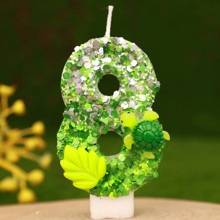 Rynx | Birthday Number Candle Animal Turtle Children's Birthday Candles Happy Birthday Cake Topper Green Color
