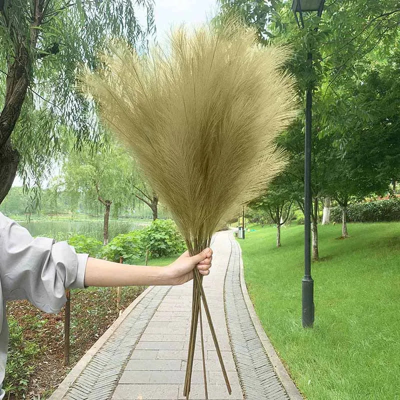 Lisslune | 5 pieces 100 cm Artificial Pampas Grass Dried Flower Bouquet Wedding Party Decoration Home Room DIY Artificial Plants Decoration Supplies