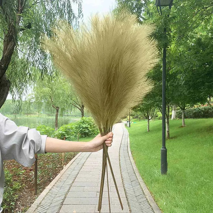 Lisslune | 5 pieces 100 cm Artificial Pampas Grass Dried Flower Bouquet Wedding Party Decoration Home Room DIY Artificial Plants Decoration Supplies