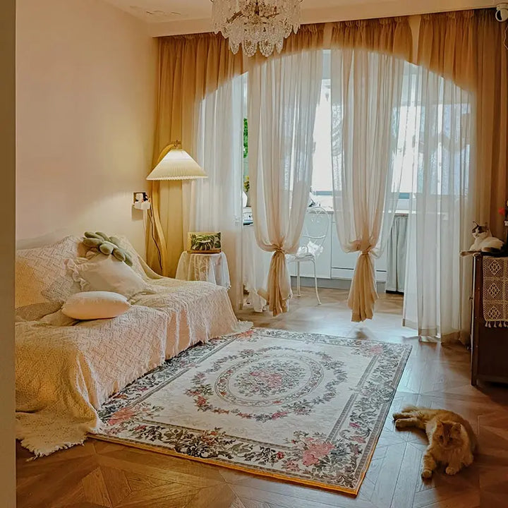 Rynx | French Romantic Rug Floral Large Area Living Room Decoration Rugs Comfortable Soft Bedroom Rugs Rose Flower Rug Wallpaper IG