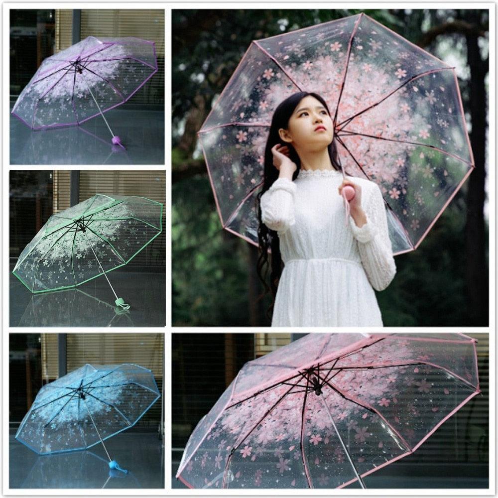 Lisslune | Chic Cherry Blossom UV-resistant Sunshade with Extended Grip Handle