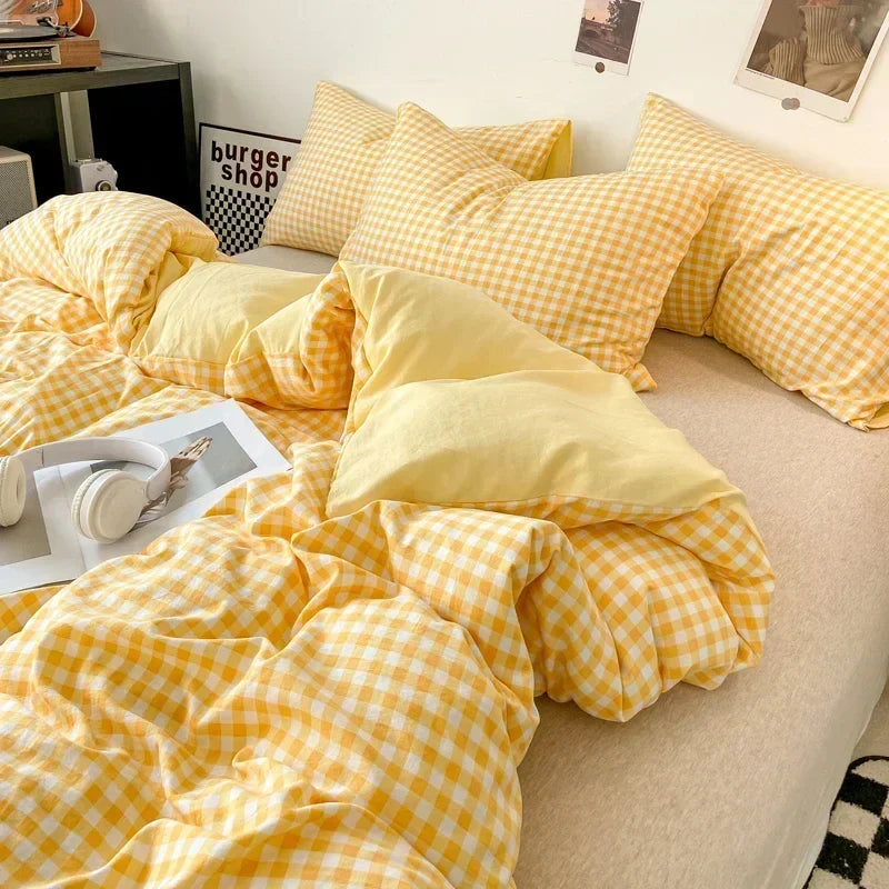 Rynx Japanese Style Check Queen Duvet Cover Set 1/3 Pieces Soft Washed Duvet and Pillowcase or just Duvet Covers Skin-Friendly