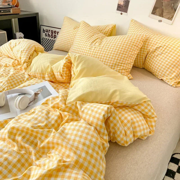Rynx Japanese Style Check Queen Duvet Cover Set 1/3 Pieces Soft Washed Duvet and Pillowcase or just Duvet Covers Skin-Friendly